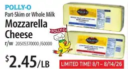 Restaurant Depot POLLY-O Part-Skim or Whole Milk Mozzarella Cheese offer
