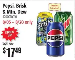 Restaurant Depot Pepsi, Brisk & Mtn. Dew offer