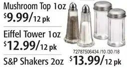 Restaurant Depot Mushroom Top 1 oz, Eiffel Tower 1 oz, S&P Shakers 2 oz offer