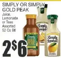 Key Food Simply or Simply Gold Peak Juice, Lemonade or Teas Assorted offer