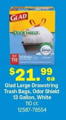 Restaurant Depot Glad Large Drawstring Trash Bags, Odor Shield 13 Gallon, White offer