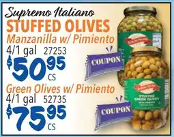 Restaurant Depot Supremo Italiano STUFFED OLIVES Manzanilla w/ Pimiento, Green Olives w/ Pimiento offer