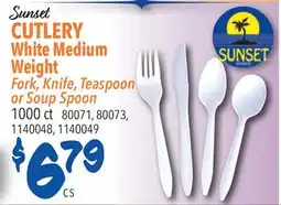 Restaurant Depot Sunset CUTLERY White Medium Weight Fork, Knife, Teaspoon or Soup Spoon offer