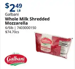 Restaurant Depot Galbani Whole Milk Shredded Mozzarella offer