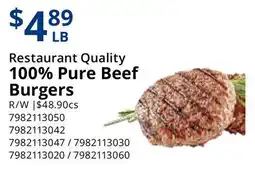 Restaurant Depot Restaurant Quality 100% Pure Beef Burgers offer