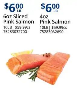 Restaurant Depot 6oz Sliced Pink Salmon, 4oz Pink Salmon offer