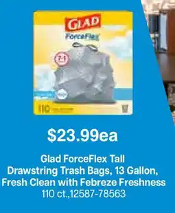 Restaurant Depot Glad ForceFlex Tall Drawstring Trash Bags, 13 Gallon, Fresh Clean with Febreze Freshness offer
