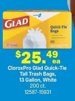 Restaurant Depot CloroxPro Glad Quick-Tie Tall Trash Bags, 13 Gallon, White offer