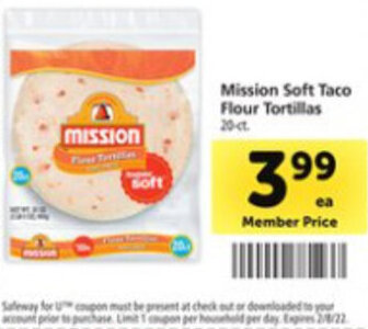 Safeway Mission Soft Taco Flour Tortillas offer