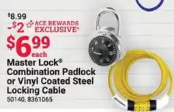 Ace Hardware Master Lock Combination Padlock or Vinyl Coated Steel Locking Cable offer