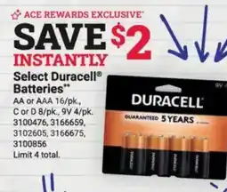 Ace Hardware Select Duracell Batteries offer