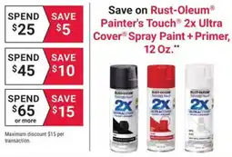 Ace Hardware Rust-Oleum Painter's Touch 2x Ultra Cover Spray Paint + Primer offer