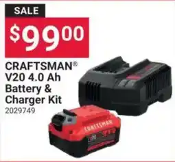 Ace Hardware Craftsman V20 4.0 Ah Battery & Charger Kit offer