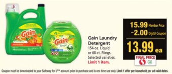 Safeway Gain Laundry Detergent offer