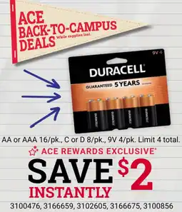 Ace Hardware Duracell batteries offer