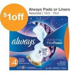 Kinney Drugs Always Pads or Liners offer