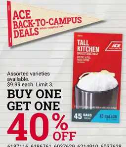 Ace Hardware Ace tall kitchen drawstring bags offer
