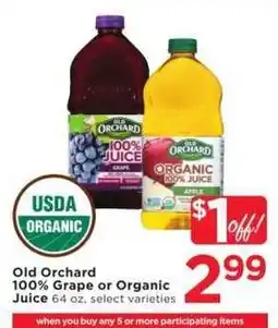 Cub Foods Old Orchard 100% Grape or Organic Juice offer