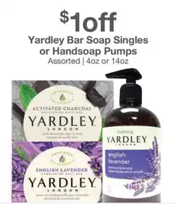 Kinney Drugs Yardley Bar Soap Singles or Handsoap Pumps offer
