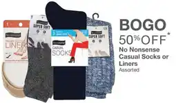 Kinney Drugs No Nonsense Casual Socks or Liners Assorted offer