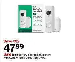 Target Blink battery doorbell 2K camera with Sync Module Core offer