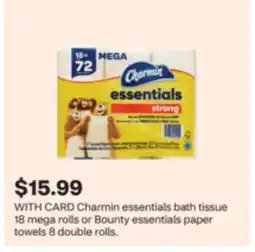 CVS Charmin essentials bath tissue 18 mega rolls or Bounty essentials paper towels 8 double rolls offer