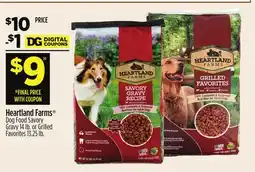 Dollar General Heartland Farms Dog Food Savory Gravy 44 lb or Grilled Favorites offer