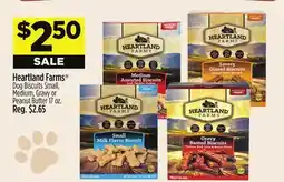 Dollar General Heartland Farms Dog Biscuits Small, Medium, Gravy or Peanut Butter 17 oz offer