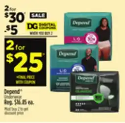 Dollar General Depend Underwear offer
