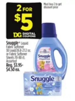Dollar General Snuggle Liquid Fabric Softener or Fabric Softener Sheets offer