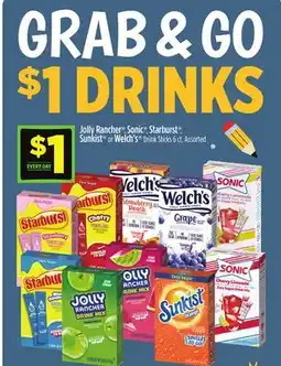 Dollar General Jolly Rancher Sonic Starburst Sunkist or Welch's Drink Sticks offer
