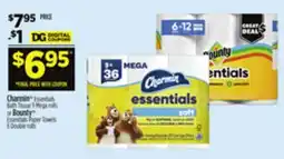 Dollar General Charmin Essentials Bath Tissue 9 Mega rolls or Bounty Essentials Paper Towels 6 Double rolls offer