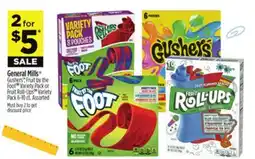 Dollar General General Mills Gushers , Fruit by the Foot Variety Pack or Fruit Roll-Ups Variety Pack 6-10 ct offer