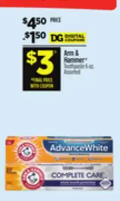 Dollar General Arm & Hammer Toothpaste offer