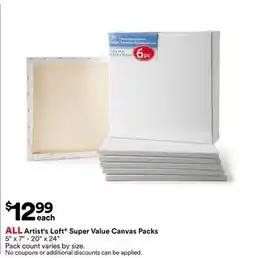 Michaels ALL Artist's Loft Super Value Canvas Packs offer