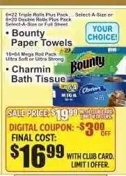Key Food Bounty Paper Towels or Charmin Bath Tissue offer