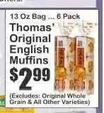 Key Food Thomas’ Original English Muffins offer