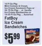 Key Food FatBoy Ice Cream Sandwiches offer