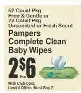 Key Food Pampers Complete Clean Baby Wipes offer