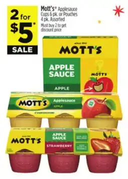 Dollar General Mott's Applesauce Cups or Pouches offer