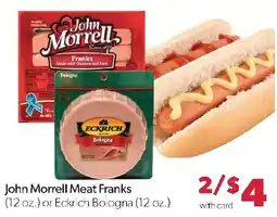 Family Fresh Market John Morrell Meat Franks or Eckrich Bologna offer