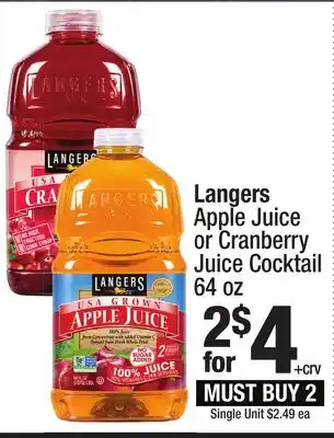 Super King Markets Langers Apple Juice or Cranberry Juice Cocktail offer