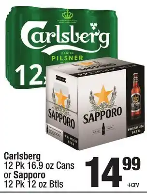 Super King Markets Carlsberg 12 Pk 16.9 oz Cans or Sapporo 12 Pk 12 oz Btls offer