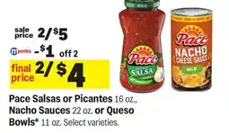 Meijer Pace Salsas or Picantes, Nacho Sauces, or Queso Bowls offer