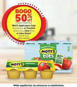 Meijer Mott's Applesauce Cups or Pouches, Juice or Juice Boxes offer