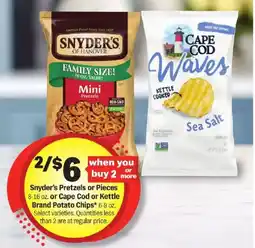 Meijer Snyder's Pretzels or Pieces or Cape Cod or Kettle Brand Potato Chips offer