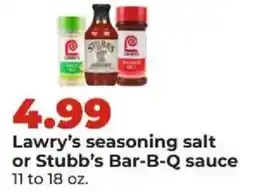 Hy-Vee Lawry's seasoning salt or Stubb's Bar-B-Q sauce offer