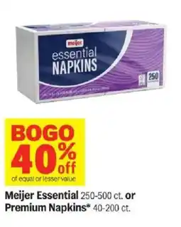 Meijer Meijer Essential or Premium Napkins offer