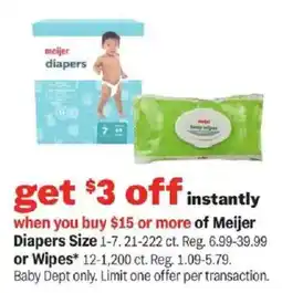 Meijer Meijer diapers or wipes offer