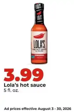 Hy-Vee Lola's hot sauce offer